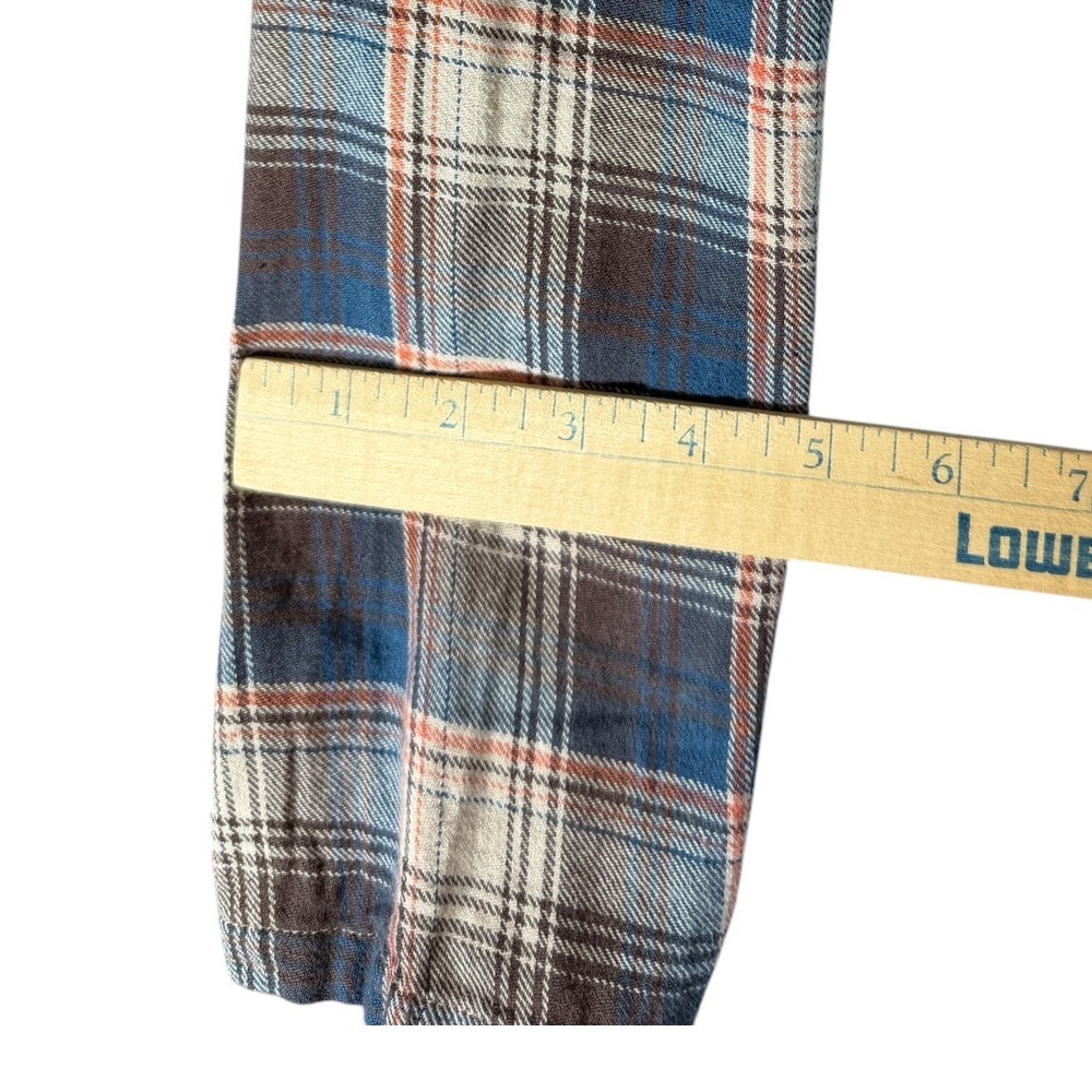 En Creme Medium Plaid Fringe Cardigan Waterfall Kimono Blue Cream Boho Western - Picture 11 of 11